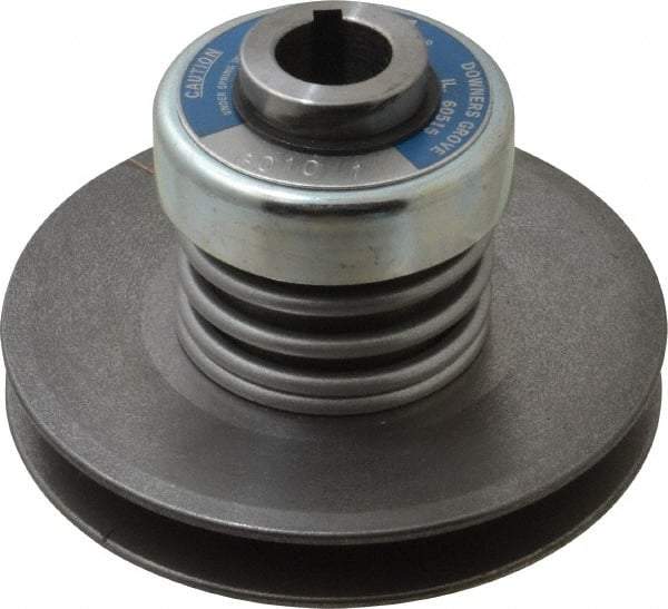 Lovejoy - 2.69" Min Pitch, 4.13" Long, 5.65" Max Diam, Spring Loaded Variable Speed Pulley - 6" Outside Diam, 1" Inside Diam, 1 Hp at 1750 RPM, 3/4 Hp at 1150 RPM - Industrial Tool & Supply