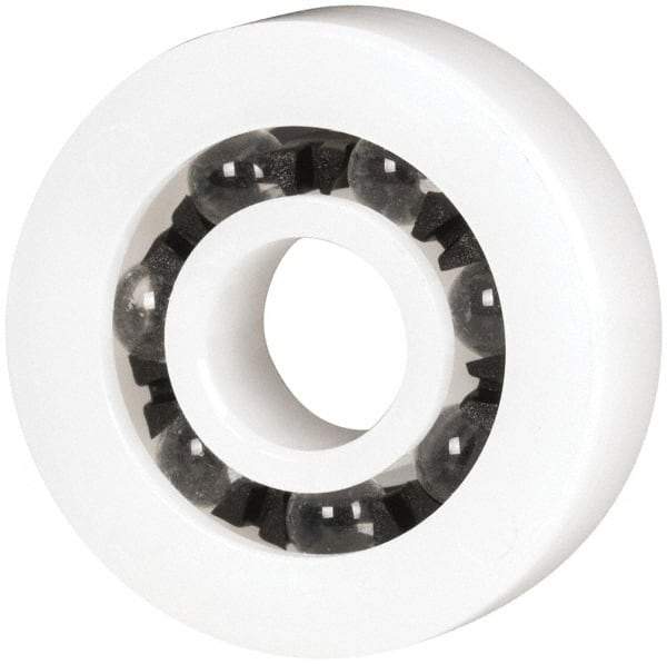 Made in USA - 1/4" Bore Diam, 3/4" OD, Open Plastic Race Radial Ball Bearing - 7/32" Wide, 1 Row, Round Bore, 17 Lb Static Capacity, 26 Lb Dynamic Capacity - Industrial Tool & Supply