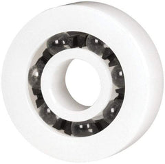 Made in USA - 1/4" Bore Diam, 3/4" OD, Open Plastic Race Radial Ball Bearing - 7/32" Wide, 1 Row, Round Bore, 17 Lb Static Capacity, 26 Lb Dynamic Capacity - Industrial Tool & Supply