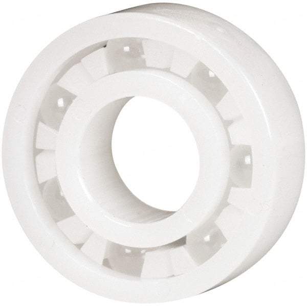 Made in USA - 3/8" Bore Diam, 7/8" OD, Open Plastic Race Radial Ball Bearing - 9/32" Wide, 1 Row, Round Bore, 33 Lb Static Capacity, 42 Lb Dynamic Capacity - Industrial Tool & Supply