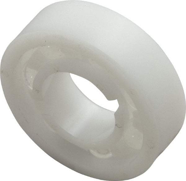 Made in USA - 5/8" Bore Diam, 1-3/8" OD, Open Plastic Race Radial Ball Bearing - 7/16" Wide, 1 Row, Round Bore, 46 Lb Static Capacity, 69 Lb Dynamic Capacity - Industrial Tool & Supply