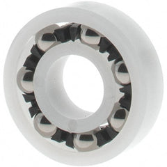 Made in USA - 1/4" Bore Diam, 5/8" OD, Open Plastic Race Radial Ball Bearing - 3/16" Wide, 1 Row, Round Bore, 17 Lb Static Capacity, 26 Lb Dynamic Capacity - Industrial Tool & Supply