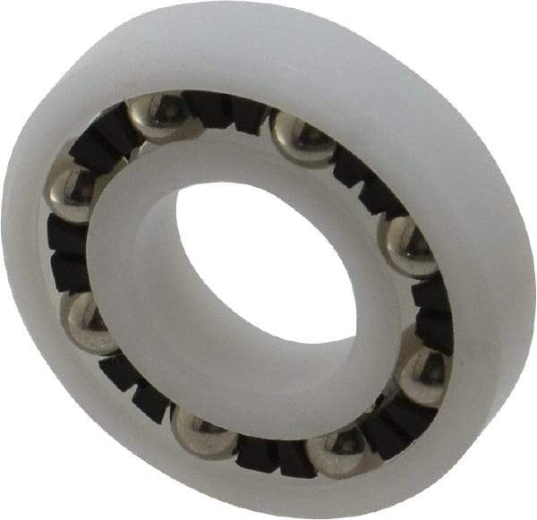 Made in USA - 1/2" Bore Diam, 1-1/8" OD, Open Plastic Race Radial Ball Bearing - 1/4" Wide, 1 Row, Round Bore, 43 Lb Static Capacity, 55 Lb Dynamic Capacity - Industrial Tool & Supply
