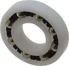 Made in USA - 1/2" Bore Diam, 1-1/8" OD, Open Plastic Race Radial Ball Bearing - 1/4" Wide, 1 Row, Round Bore, 43 Lb Static Capacity, 55 Lb Dynamic Capacity - Industrial Tool & Supply