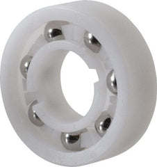 Made in USA - 5/8" Bore Diam, 1-3/8" OD, Open Plastic Race Radial Ball Bearing - 7/16" Wide, 1 Row, Round Bore, 46 Lb Static Capacity, 69 Lb Dynamic Capacity - Industrial Tool & Supply