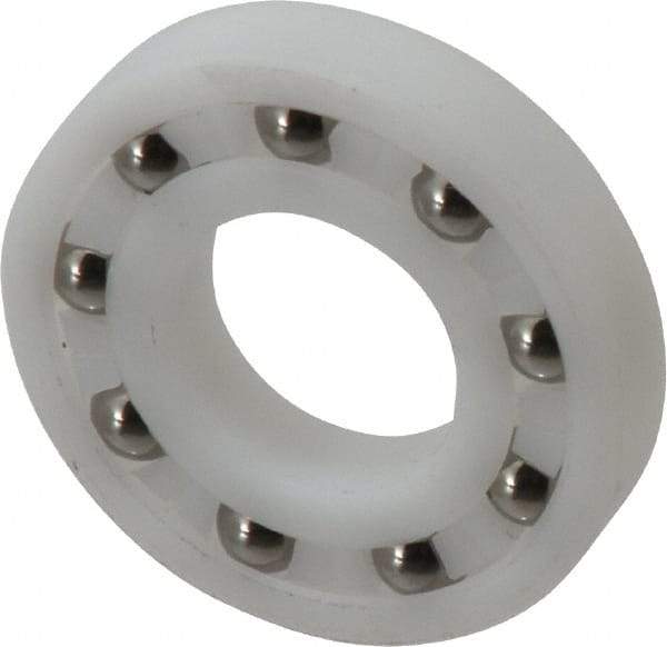 Made in USA - 3/4" Bore Diam, 1-5/8" OD, Open Plastic Race Radial Ball Bearing - 5/16" Wide, 1 Row, Round Bore, 52 Lb Static Capacity, 78 Lb Dynamic Capacity - Industrial Tool & Supply