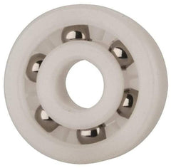 Made in USA - 5mm Bore Diam, 16mm OD, Open Plastic Race Radial Ball Bearing - 5mm Wide, 1 Row, Round Bore, 17 Lb Static Capacity, 26 Lb Dynamic Capacity - Industrial Tool & Supply