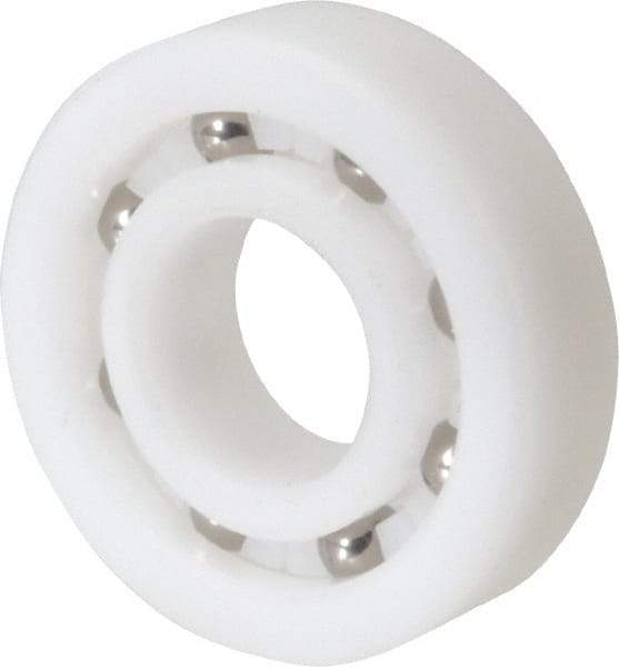 Made in USA - 12mm Bore Diam, 28mm OD, Open Plastic Race Radial Ball Bearing - 8mm Wide, 1 Row, Round Bore, 43 Lb Static Capacity, 55 Lb Dynamic Capacity - Industrial Tool & Supply
