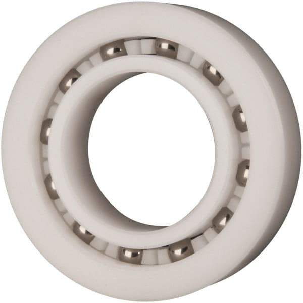 Made in USA - 25mm Bore Diam, 47mm OD, Open Plastic Race Radial Ball Bearing - 12mm Wide, 1 Row, Round Bore, 61 Lb Static Capacity, 92 Lb Dynamic Capacity - Industrial Tool & Supply