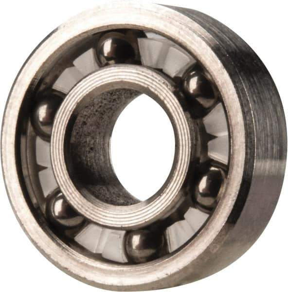 Made in USA - 1/4" Bore Diam, 5/8" OD, Open Precision Ground Radial Ball Bearing - 3/16" Wide, 1 Row, Round Bore, 51 Lb Static Capacity, 78 Lb Dynamic Capacity - Industrial Tool & Supply