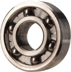Made in USA - 1/4" Bore Diam, 5/8" OD, Open Precision Ground Radial Ball Bearing - 3/16" Wide, 1 Row, Round Bore, 51 Lb Static Capacity, 78 Lb Dynamic Capacity - Industrial Tool & Supply