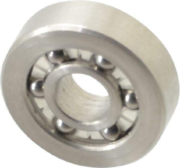 Made in USA - 1/4" Bore Diam, 3/4" OD, Open Precision Ground Radial Ball Bearing - 7/32" Wide, 1 Row, Round Bore, 51 Lb Static Capacity, 78 Lb Dynamic Capacity - Industrial Tool & Supply