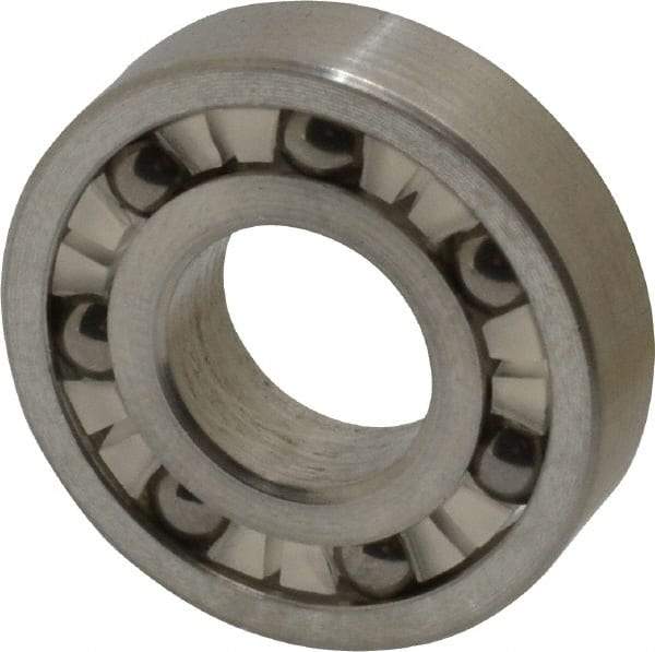 Made in USA - 3/8" Bore Diam, 7/8" OD, Open Precision Ground Radial Ball Bearing - 7/32" Wide, 1 Row, Round Bore, 99 Lb Static Capacity, 126 Lb Dynamic Capacity - Industrial Tool & Supply