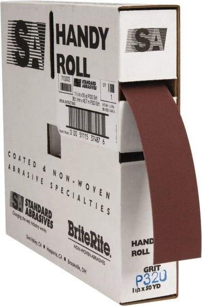 Standard Abrasives - 1-1/2 Inches Wide, 320 Grit Aluminum Oxide Shop Roll - 50 Yards Long, Extra Fine Grade, J Weighted Backing - Industrial Tool & Supply