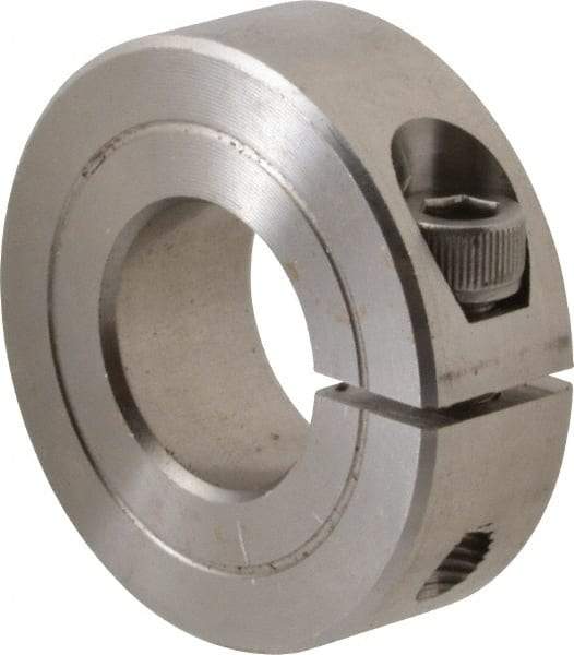 Climax Metal Products - 11/16" Bore, Stainless Steel, One Piece One Piece Split Shaft Collar - 1-1/2" Outside Diam, 1/2" Wide - Industrial Tool & Supply