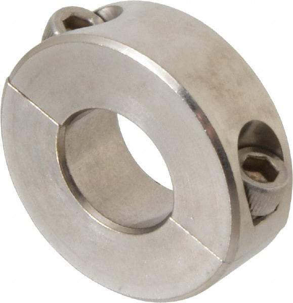 Climax Metal Products - 11/16" Bore, Stainless Steel, Two Piece Two Piece Split Shaft Collar - 1-1/2" Outside Diam, 1/2" Wide - Industrial Tool & Supply