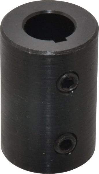 Climax Metal Products - 1/2" Inside x 1" Outside Diam, Mild Steel Set Screw Rigid Coupling with keyway - 1-1/2" Long x 1/8" Keyway Width x 1/16" Keyway Depth - Industrial Tool & Supply