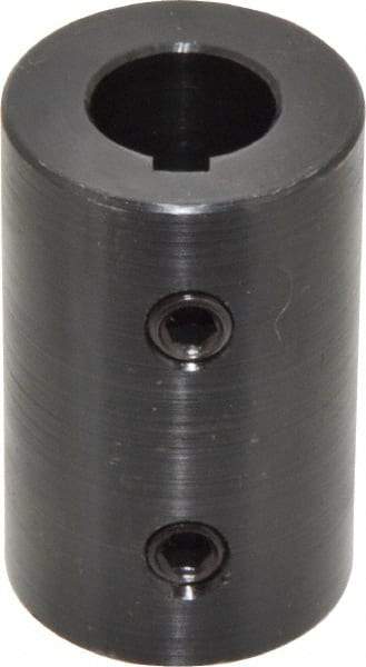 Climax Metal Products - 5/8" Inside x 1-1/4" Outside Diam, Mild Steel Set Screw Rigid Coupling with keyway - 2" Long x 3/16" Keyway Width x 3/32" Keyway Depth - Industrial Tool & Supply