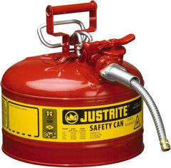 Justrite - 2.5 Gal Galvanized Steel Type II Safety Can - 12" High x 11-3/4" Diam, Red with Yellow - Industrial Tool & Supply