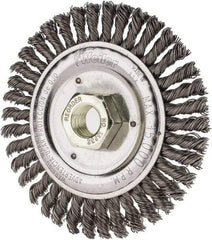 Weiler - 4-1/2" OD, 5/8" Arbor Hole, Knotted Steel Wheel Brush - 3/16" Face Width, 7/8" Trim Length, 0.02" Filament Diam, 12,500 RPM - Industrial Tool & Supply