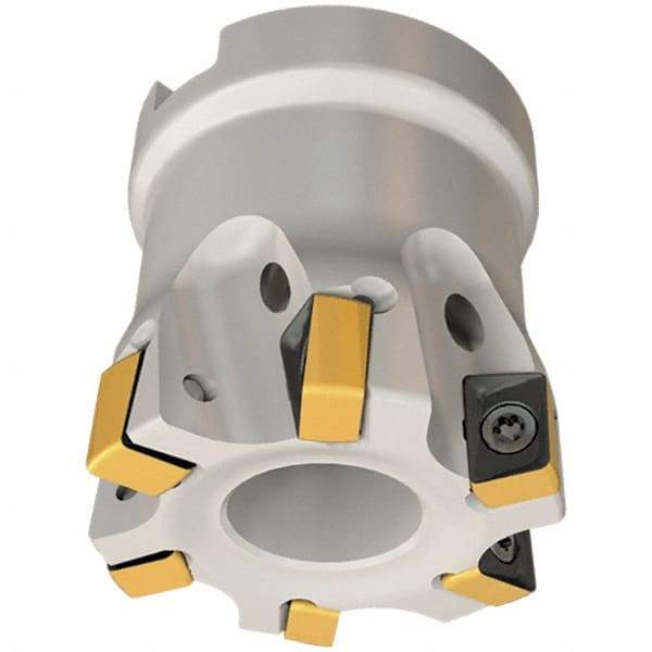 Iscar - 6 Inserts, 1-1/2" Cut Diam, 3/4" Arbor Diam, 0.315" Max Depth of Cut, Indexable Square-Shoulder Face Mill - 0/90° Lead Angle, 1.57" High, H490 AN.X 09 Insert Compatibility, Through Coolant, Series Helido - Industrial Tool & Supply