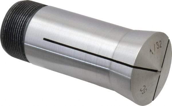 Value Collection - 1/32 Inch 5C Round Collet - 3.28" Overall Length, 1.041-24 Internal Thread Size, Steel, 0.0005 Inch TIR - Exact Industrial Supply