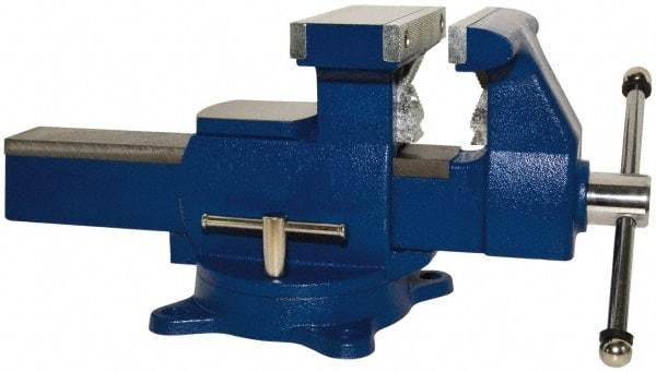 Yost Vises - 8" Jaw Width x 8-1/2" Jaw Opening Capacity, 4-3/4" (Regular) Throat Depth, Bench & Pipe Combination Vise - 1/8 to 4-1/2" Pipe Capacity, Swivel Base, Bolt Down Attachment, Ductile Iron - Industrial Tool & Supply