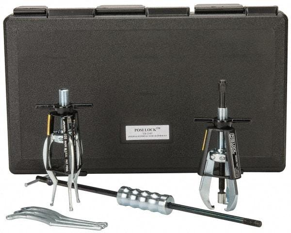 Posi Lock Puller - 5 Piece, 5 Ton Capacity, 1/2 to 5" Spread, Slide Hammer Set - 3 Jaws, 4" Reach - Industrial Tool & Supply