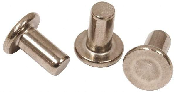 RivetKing - 0.107" Body Diam, Flat Steel Tinners Solid Rivet - 0.198" Length Under Head - Industrial Tool & Supply
