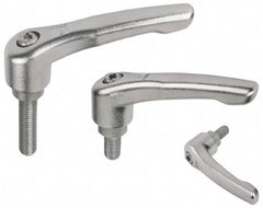 KIPP - M10 x 1.5, 17/32" Hub Diam, Stainless Steel Threaded Stud Adjustable Clamping Handle - 40mm Stud Length, 74.5mm OAL, 42.5mm High - Industrial Tool & Supply