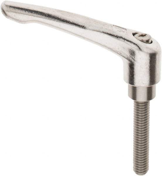 KIPP - 3/8-16, 16mm Hub Diam, Stainless Steel Threaded Stud Adjustable Clamping Handle - 1-31/32" Stud Length, 91mm OAL, 54.5mm High - Industrial Tool & Supply