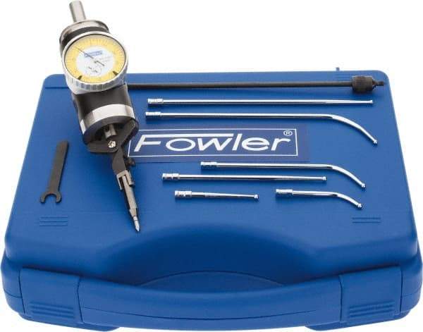 Fowler - 7 Piece, 0" to 1/4" Measuring Range, 1.6" Dial Diam, 0-50 Dial Reading, White Dial Test Indicator Kit - 0.0005" Dial Graduation - Industrial Tool & Supply