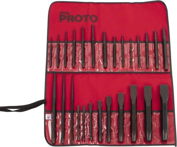 Proto - 26 Piece Punch & Chisel Set - 1/4 to 1-3/16" Chisel, 3/32 to 1/4" Punch, Hex Shank - Industrial Tool & Supply