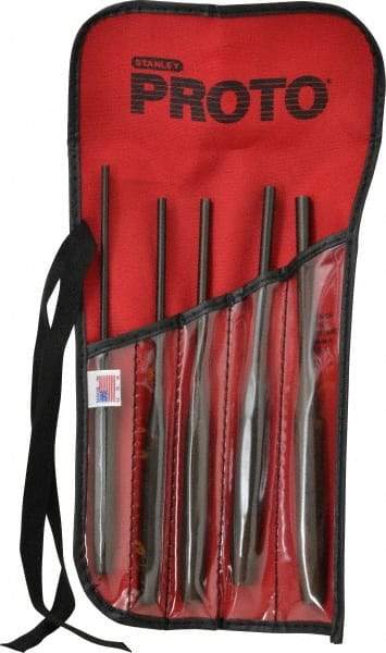 Proto - 5 Piece, 5/32 to 5/16", Pin Punch Set - Hex Shank, Steel, Comes in Tool Roll - Industrial Tool & Supply
