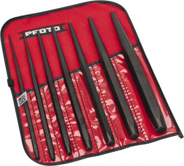 Proto - 7 Piece, 3/32 to 3/8", Drift Punch Set - Hex Shank, Steel, Comes in Tool Roll - Industrial Tool & Supply