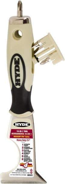 Hyde Tools - 2-1/2" Wide Chisel Edge Blade Stainless Steel 10-In-1 Tool - Stiff, Soft Grip Polypropylene Handle, 8-1/4" OAL - Industrial Tool & Supply