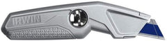 Irwin - Fixed Utility Knife - 5-3/4" Blade, Silver Aluminum Handle, 3 Blades Included - Industrial Tool & Supply