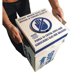 Dynalon Labware - 14 Gal White Rectangle Recycling Container - Cardboard with Plastic Liner, Blue Safety Graphic, Lid Included - Industrial Tool & Supply