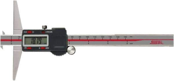 SPI - 0" to 8" Electronic Depth Gage - 0.0015" Accuracy, 0.0005" Resolution, 4" Base Length - Industrial Tool & Supply