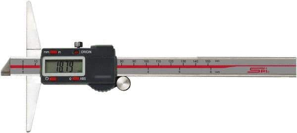 SPI - 0" to 6" Electronic Depth Gage - 0.001" Accuracy, 0.0005" Resolution, 4" Base Length - Industrial Tool & Supply