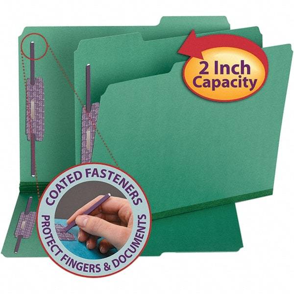 SMEAD - 11-3/4 x 9-1/2", Letter Size, Green, File Folders with Top Tab - 23 Point Stock, Assorted Tab Cut Location - Industrial Tool & Supply