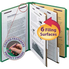 SMEAD - 11-5/8 x 9-1/2", Letter Size, Green, Classification Folders with Top Tab Fastener - 23 Point Stock, Right of Center Tab Cut Location - Industrial Tool & Supply