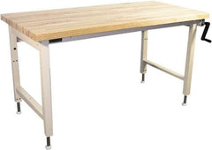 Proline - 72 Wide x 30" Deep x 42" High, Butcher Block Maple Workbench - Adjustable Height Legs, Beige - Industrial Tool & Supply