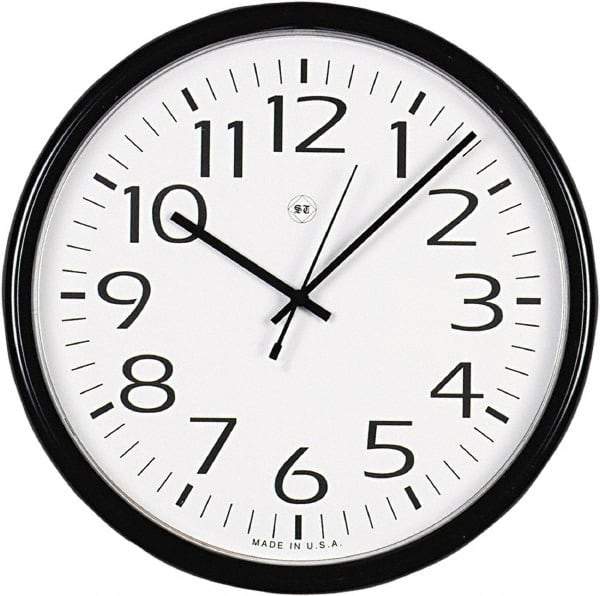 UNIVERSAL - 12 Inch Diameter, White Face, Dial Wall Clock - Analog Display, Black Case, Runs on AA Battery - Industrial Tool & Supply
