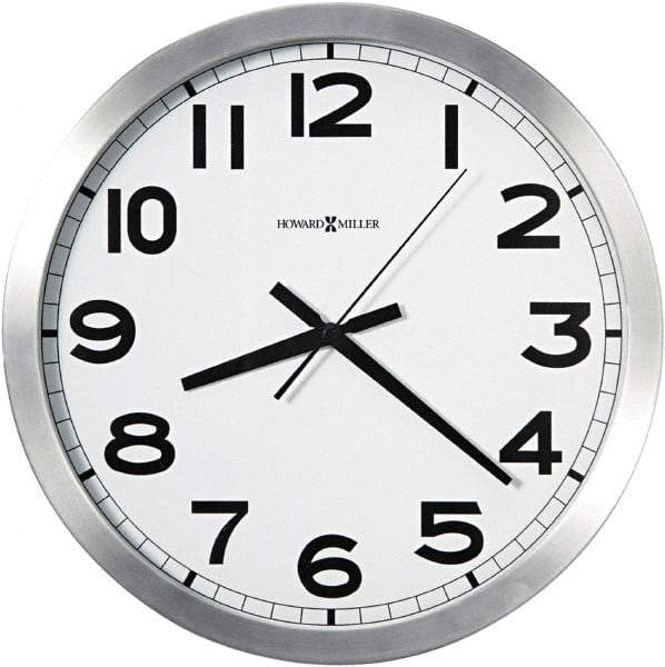 Howard Miller - 14 Inch Diameter, White Face, Dial Wall Clock - Analog Display, Silver Case, Runs on AA Battery - Industrial Tool & Supply