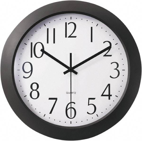 Universal One - 9-1/2 Inch Diameter, White Face, Dial Wall Clock - Analog Display, Black Case, Runs on AA Battery - Industrial Tool & Supply