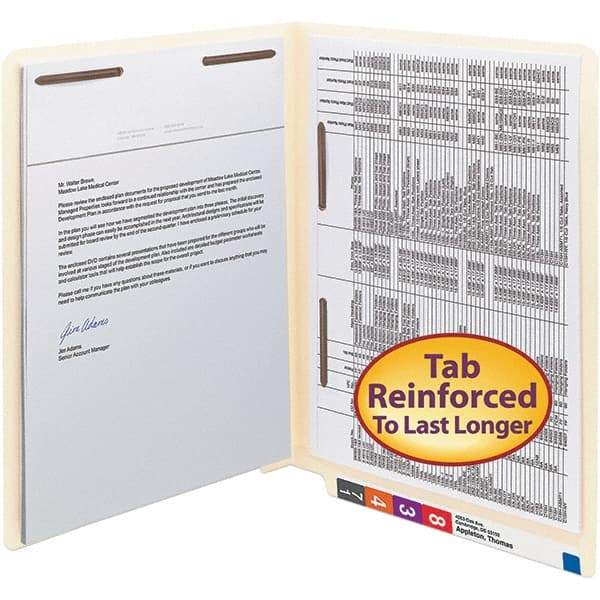 SMEAD - 12-1/4 x 9-1/2", Letter Size, Manila, File Folders with End Tab - 11 Point Stock, Straight Tab Cut Location - Industrial Tool & Supply