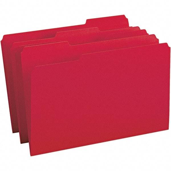 SMEAD - 14-5/8 x 9-1/2", Legal, Red, File Folders with Top Tab - 11 Point Stock, Assorted Tab Cut Location - Industrial Tool & Supply