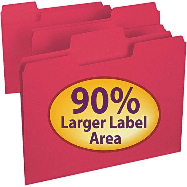 SMEAD - 11-5/8 x 9-1/2", Letter Size, Red, File Folders with Top Tab - 11 Point Stock, Assorted Tab Cut Location - Industrial Tool & Supply