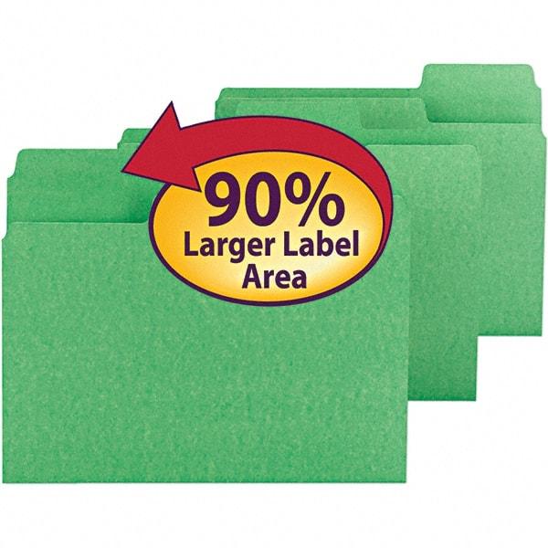 SMEAD - 11-5/8 x 9-1/2", Letter Size, Green, File Folders with Top Tab - 11 Point Stock, Assorted Tab Cut Location - Industrial Tool & Supply